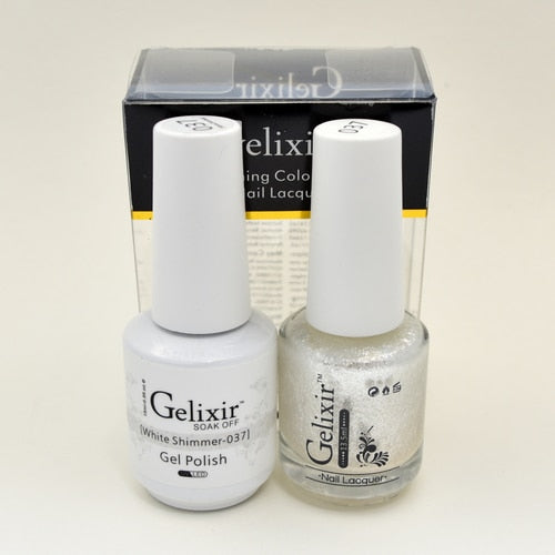 GELIXIR MATCHING COLOR DUO - GEL POLISH & NAIL LACQUER #037 - White Shimmer