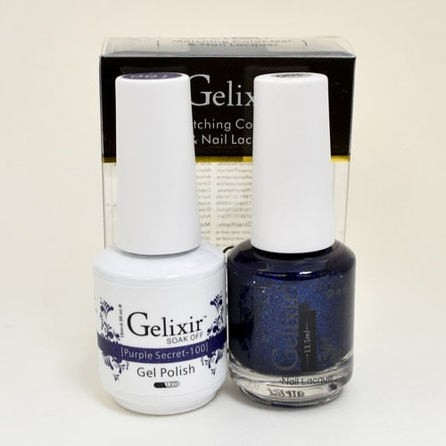 GELIXIR MATCHING COLOR DUO - GEL POLISH & NAIL LACQUER #100 - Purple Secret