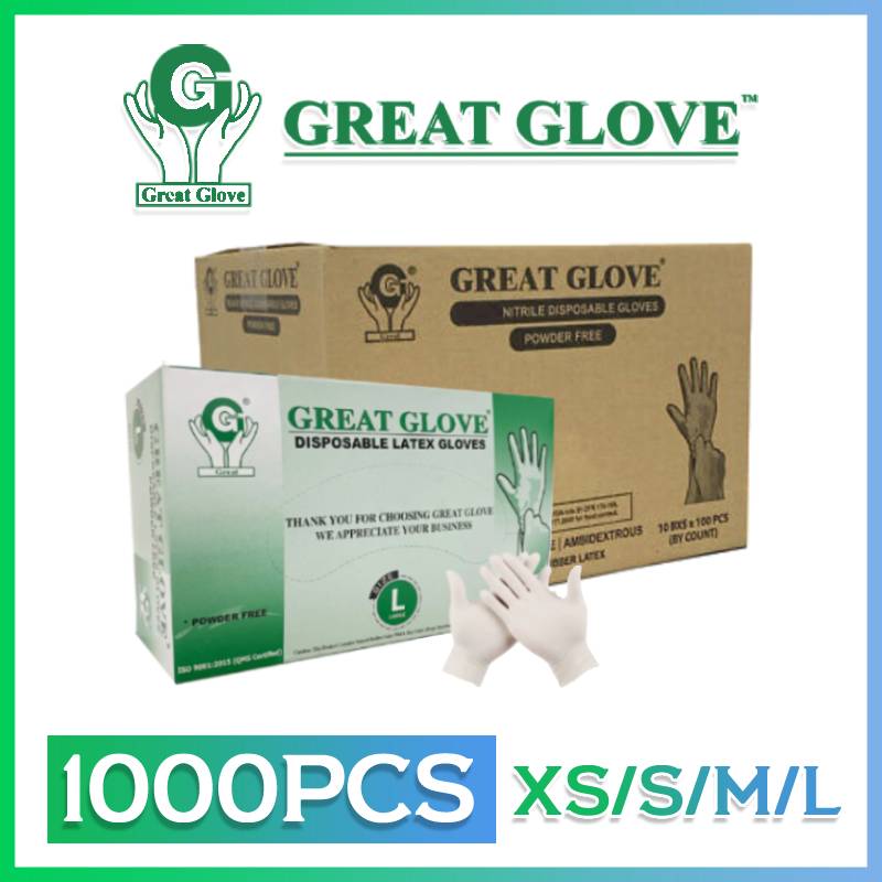 Great Glove Latex Hand Gloves CASE 1,000pcs [XS, S, M, L]
