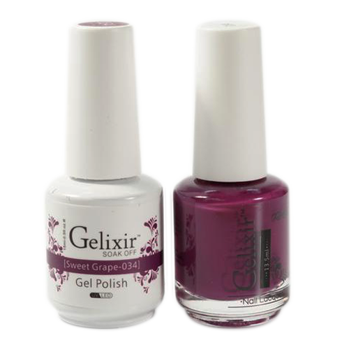GELIXIR MATCHING COLOR DUO - GEL POLISH & NAIL LACQUER  #034 - Sweet Grape