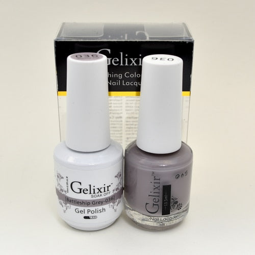 GELIXIR MATCHING COLOR DUO - GEL POLISH & NAIL LACQUER  #036 - Battleship Grey