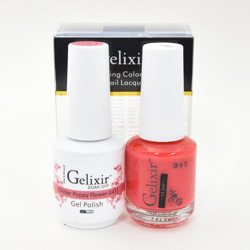 GELIXIR MATCHING COLOR DUO - GEL POLISH & NAIL LACQUER  #041 - Glitter Poppy Flower