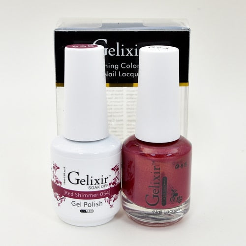 GELIXIR MATCHING COLOR DUO - GEL POLISH & NAIL LACQUER  #054 - Red Shimmer
