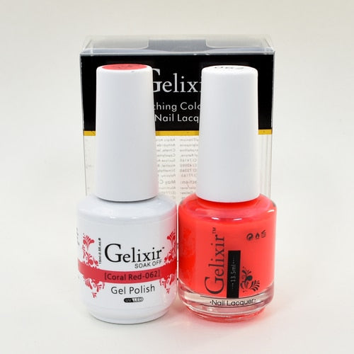 GELIXIR MATCHING COLOR DUO - GEL POLISH & NAIL LACQUER  #062 - Coral Red