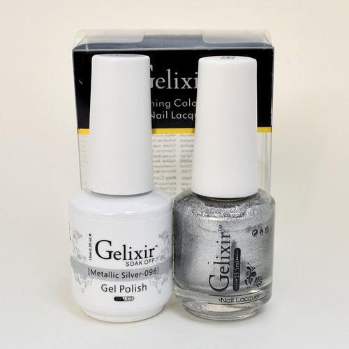GELIXIR MATCHING COLOR DUO - GEL POLISH & NAIL LACQUER  #096 - Metallic Silver