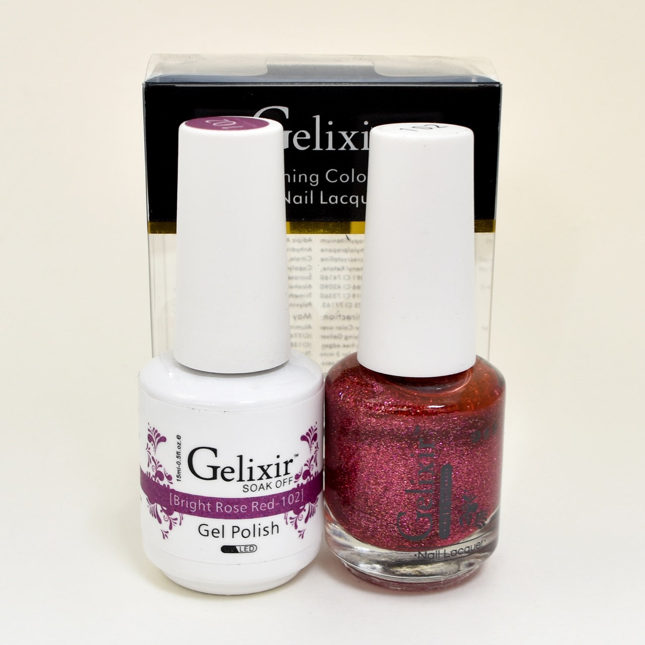GELIXIR MATCHING COLOR DUO - GEL POLISH & NAIL LACQUER  #102 - Bright Rose Red