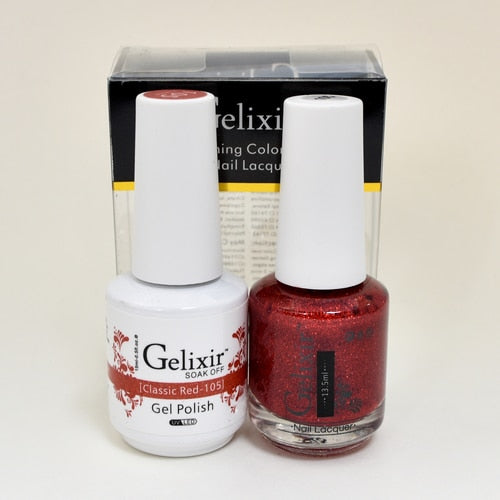 GELIXIR MATCHING COLOR DUO - GEL POLISH & NAIL LACQUER  #105 - Classic Red