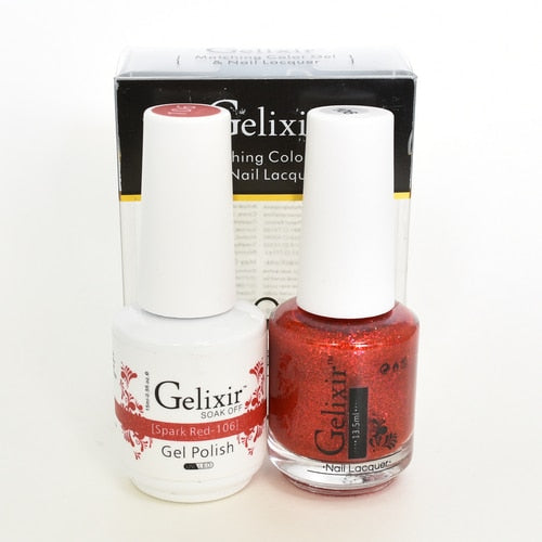 GELIXIR MATCHING COLOR DUO - GEL POLISH & NAIL LACQUER  #106 - Spark Red
