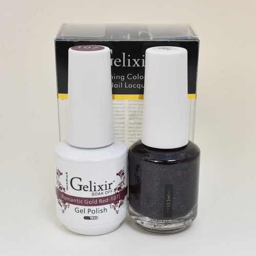 GELIXIR MATCHING COLOR DUO - GEL POLISH & NAIL LACQUER  #107 - Romantic Gold Red