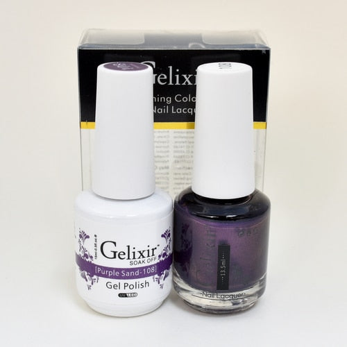 GELIXIR MATCHING COLOR DUO - GEL POLISH & NAIL LACQUER  #108 - Purple Sand