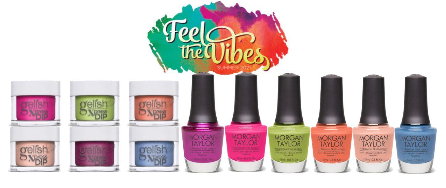 Gelish Dip Xpress Powder + Matching Lacquer Feel The Vibes Summer Collection 2021 12pcs